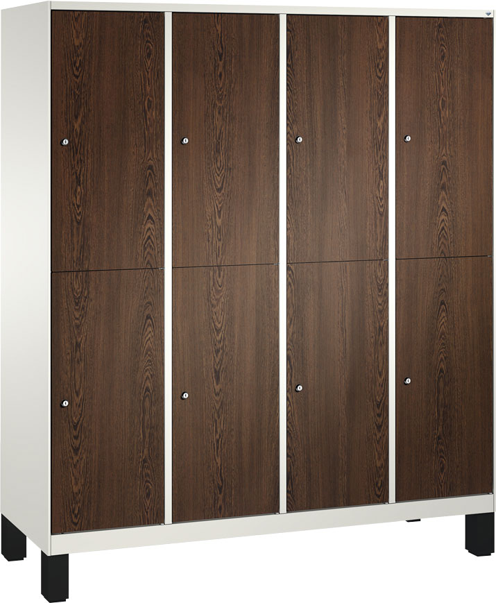 Picture of Garderobenschrank doppelstöckig, 8 Fächer S3000 Evolo mit 400 mm breiten MDF-Dekortüren, mit Füßen 