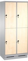 Zeige Details für Garderobenschrank doppelstöckig, 4 Fächer S3000 Evolo mit 300 mm breiten MDF-Dekortüren, mit Sockel Bild von Garderobenschrank doppelstöckig, 4 Fächer S3000 Evolo mit 300 mm breiten MDF-Dekortüren, mit Sockel