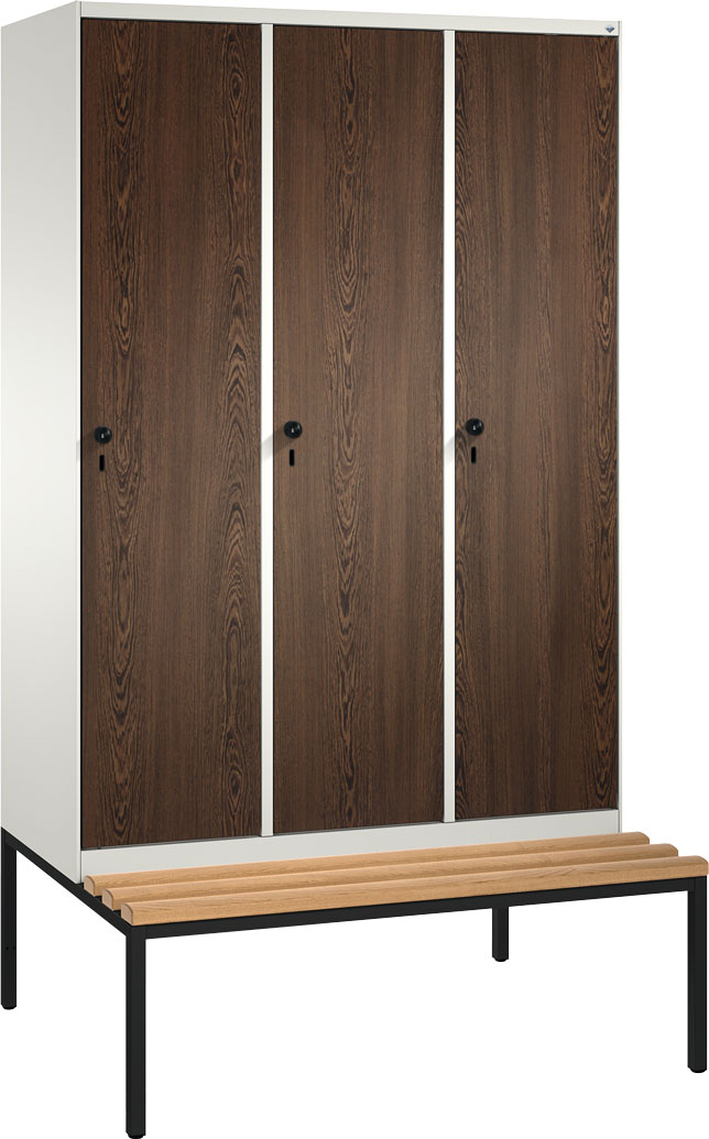 Picture of Garderobenschränke einteilig S 3000 EVOLO mit Sitzbank 3 Fach mit 300 mm breiten MDF Dekorüren