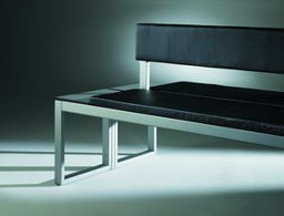 Bild von Sitzbänke Vitas mit doppelseitiger Rückenlehne, Stahl beschichtet, mit 1500 mm Softleder Polsterung, Maße 1500 x 825 x 453 mm (B x T x H)
