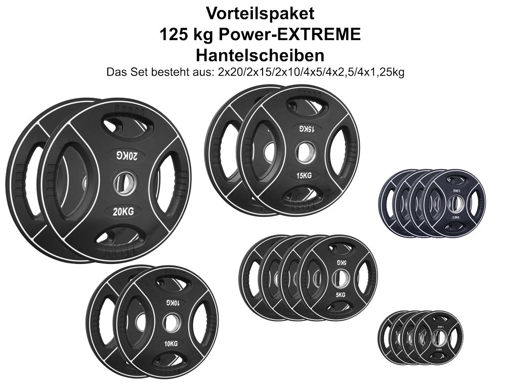 Bild von Vorteilspaket 125 kg - 50 mm Power-Extrem Polyurethan mit 4 Grifflöchern