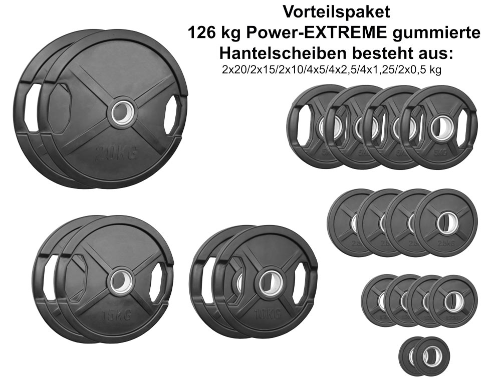 Picture of Vorteilspaket 126 kg - 50 mm gummierte Hantelscheiben mit 2 Grifflöchern